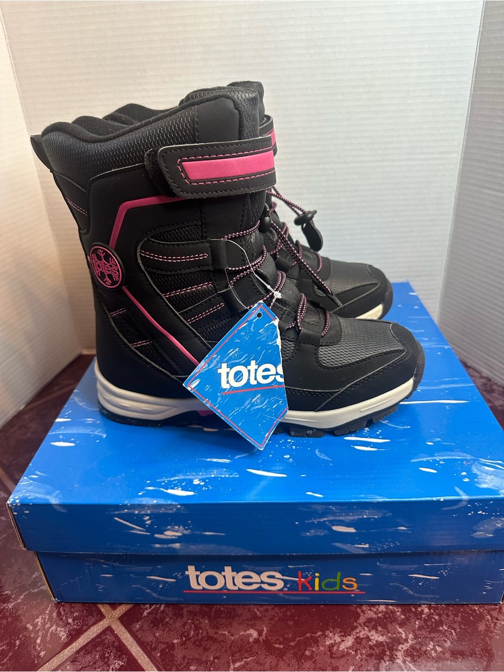 Totes Black & Pink Kids Snow Boots